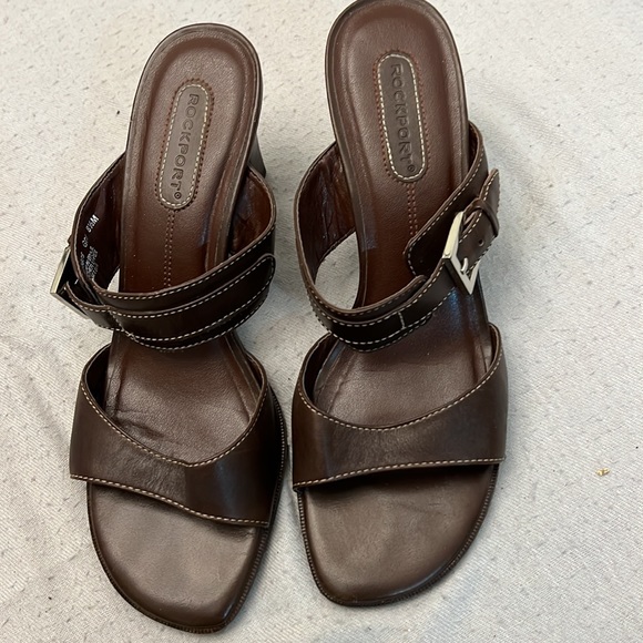 Rockport Shoes Rockport Brown Leather Womens Slide Heels With An Adjustable Strap Poshmark